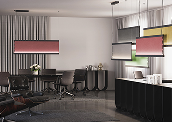 Etnia panels are lined with sound-absorbing fabrics in various colours.